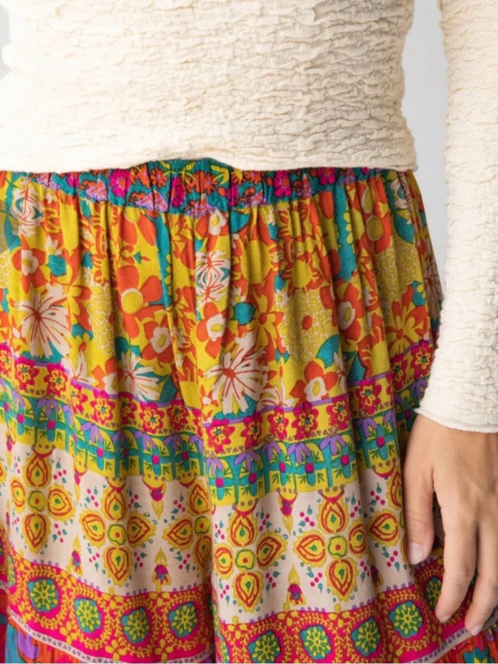 Natural Life- Bohemian Wide-Leg Floral Tiered Pants - Cream Multi - Picture 3 of 9